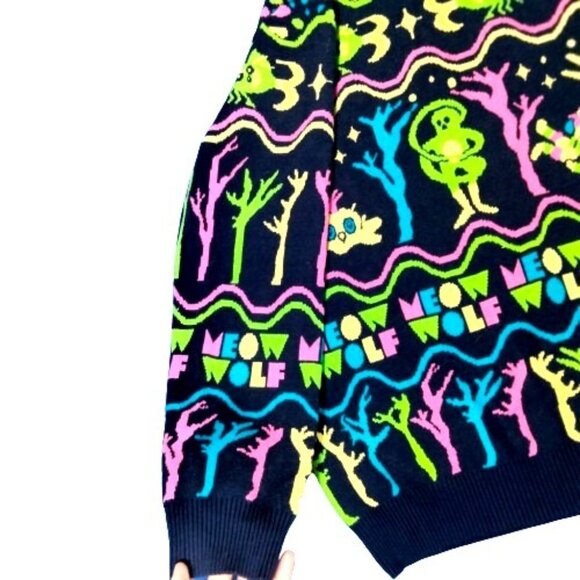 Limited Edition Meow Wolf Neon Eternal Friends Knit Sweater Immersive Art Medium - Picture 2 of 6